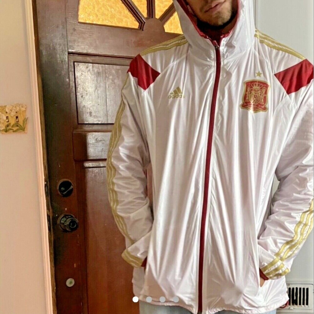 Adidas Vintage Rare Spain Woven Nylon Glanz Anthem Jacket White Red Gold XL